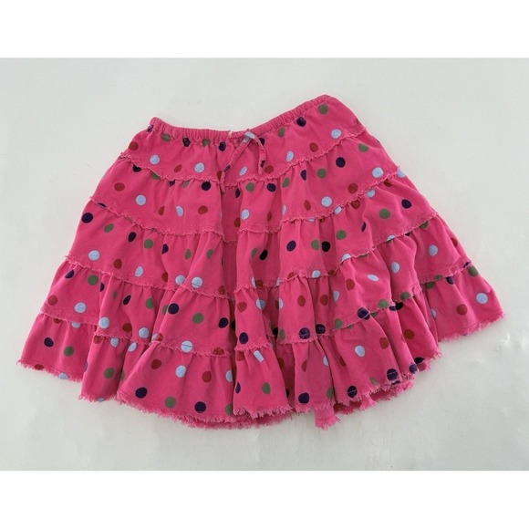 Mini Boden Girl's Pink Polka Dot Corduroy Tiered Ruffle Skirt Size 3-4 Years - Picture 4 of 9